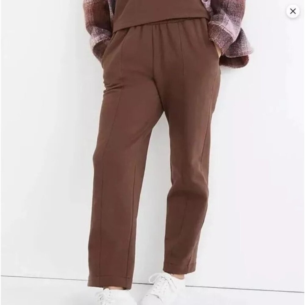 Madewell MWL Brown Pintuck Sweatpants Joggers High Rise Fleece Tapered Medium i1